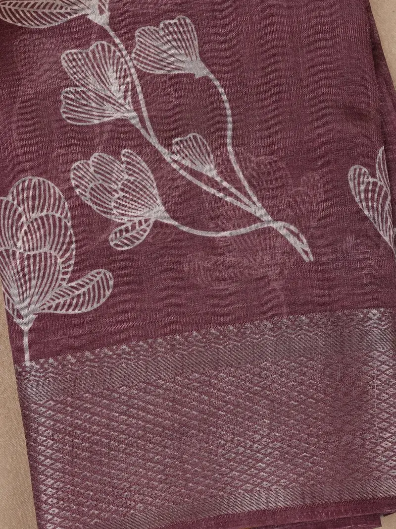 Woodrose Pink Floral Designed Fancy Cotton Saree 2
