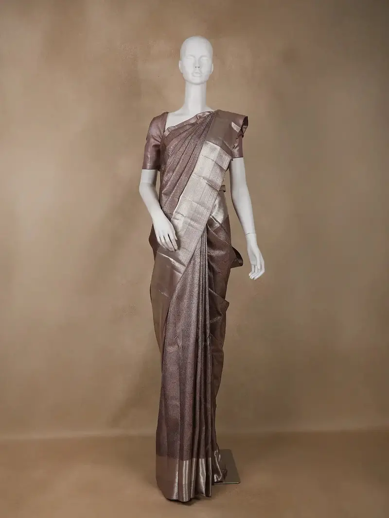 Woodrose Pink Floral Woven Pure Kanchipuram Silk Saree 1