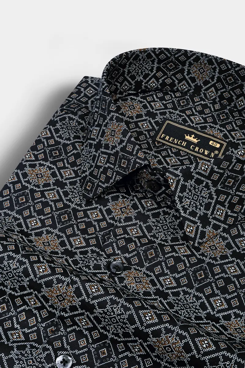 Woodsmoke Black Aztec Art Patterned Super Soft Premium Cotton Shirt 1