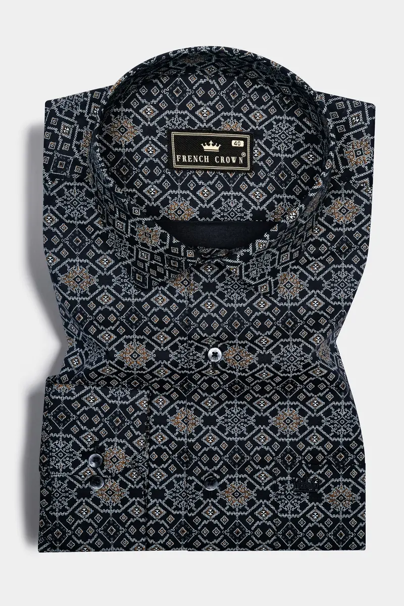 Woodsmoke Black Aztec Art Patterned Super Soft Premium Cotton Shirt 3