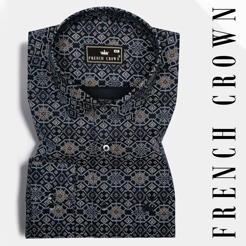 Woodsmoke Black Aztec Art Patterned Super Soft Premium Cotton Shirt 7