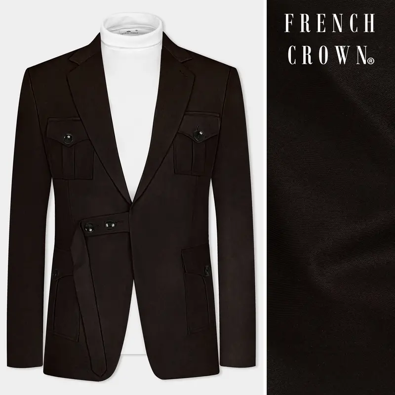Woodsmoke Brown Solid Premium Cotton Designer Blazer 1