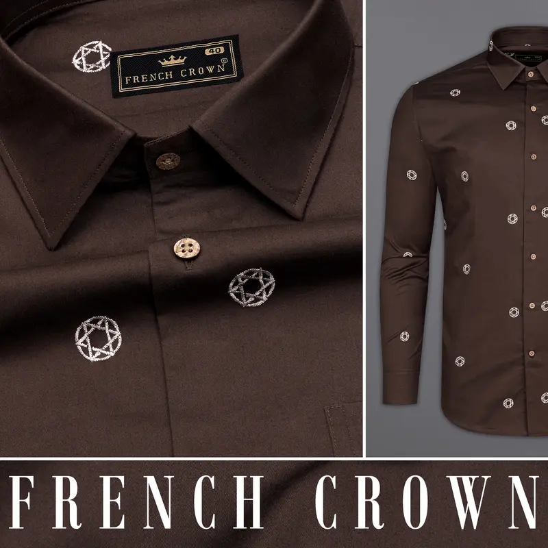 Woody Brown Embroidered Super Soft Premium Cotton Shirt 1