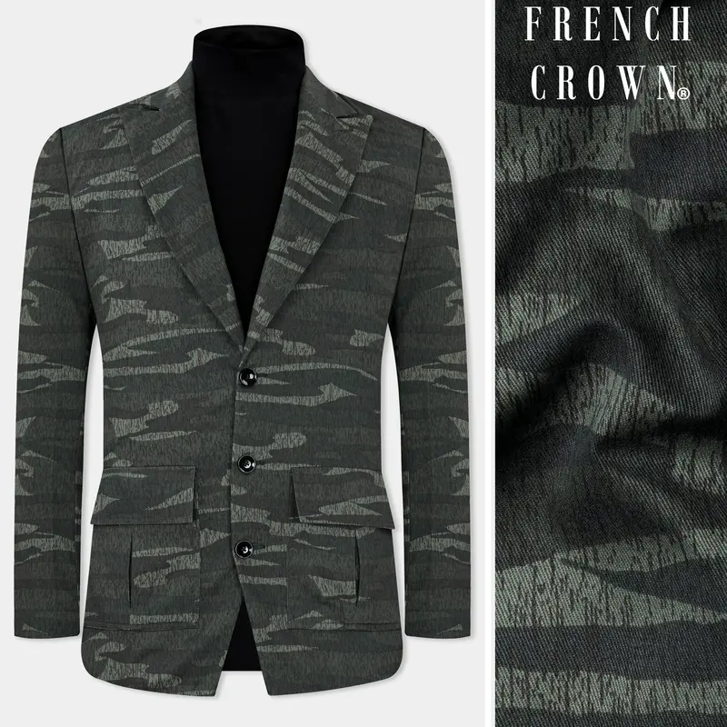 Xanadu Green And Davy Brown Camouflage Premium Cotton Designer Blazer 1