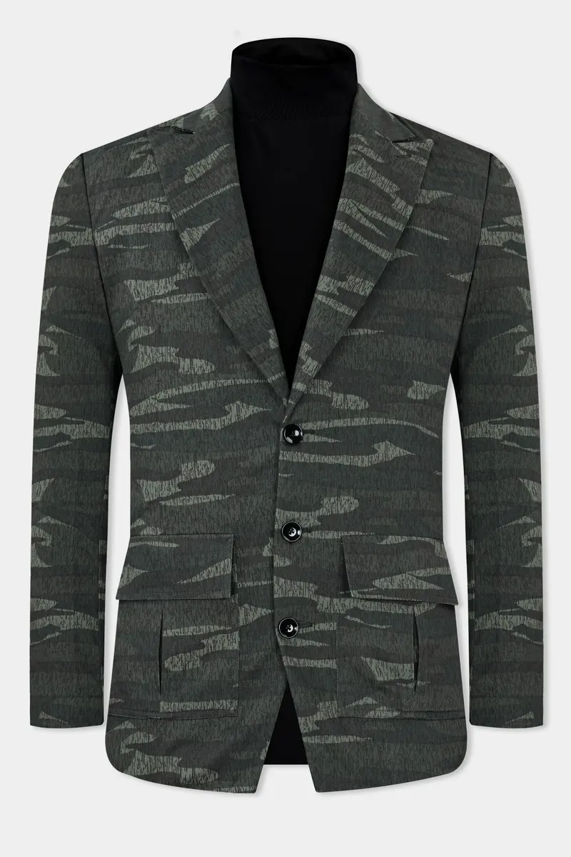 Xanadu Green And Davy Brown Camouflage Premium Cotton Designer Blazer 2
