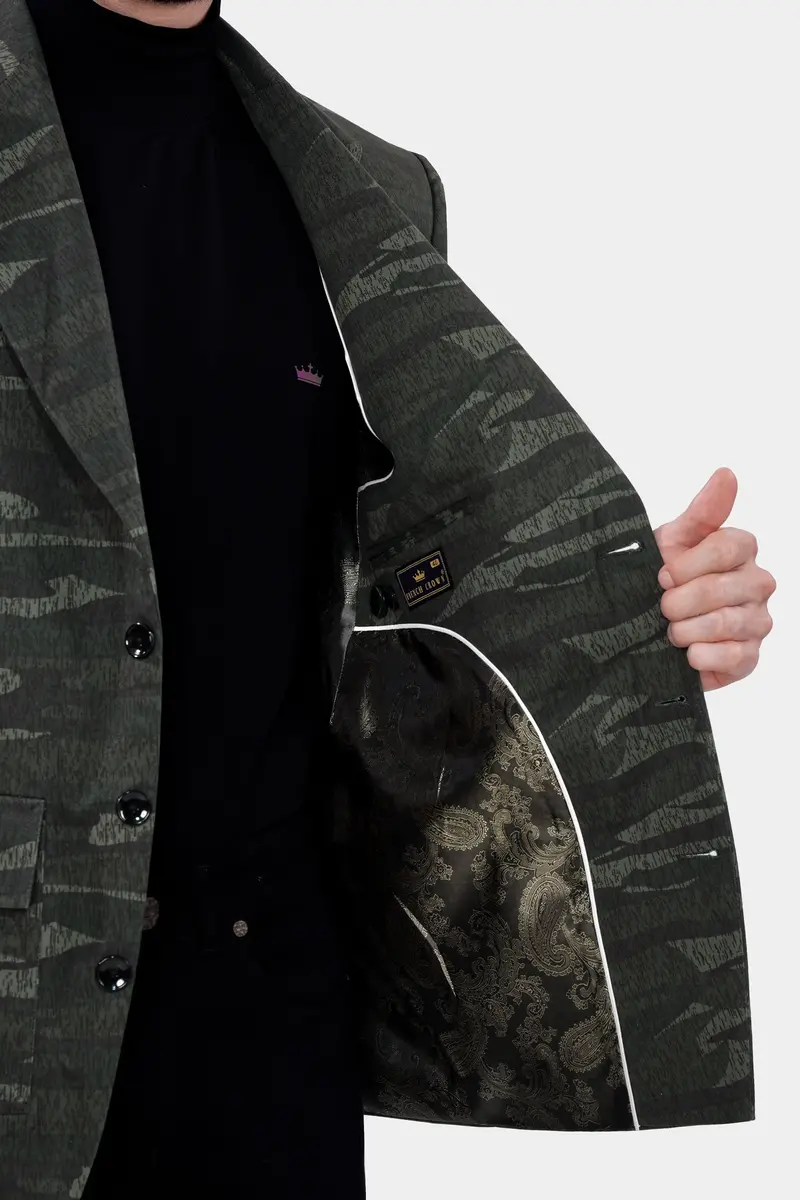 Xanadu Green And Davy Brown Camouflage Premium Cotton Designer Blazer 4