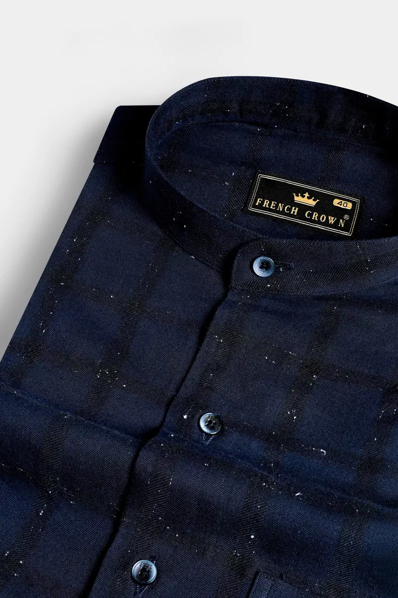 Yale Blue And Black Checkered Flannel Shirt 1