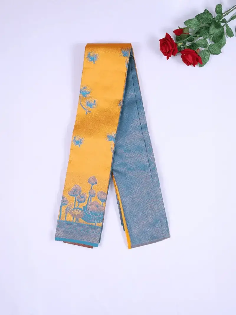 Yellow Arani Silk Saree With Floral Motif On The Body And Contrast Zari Border 2