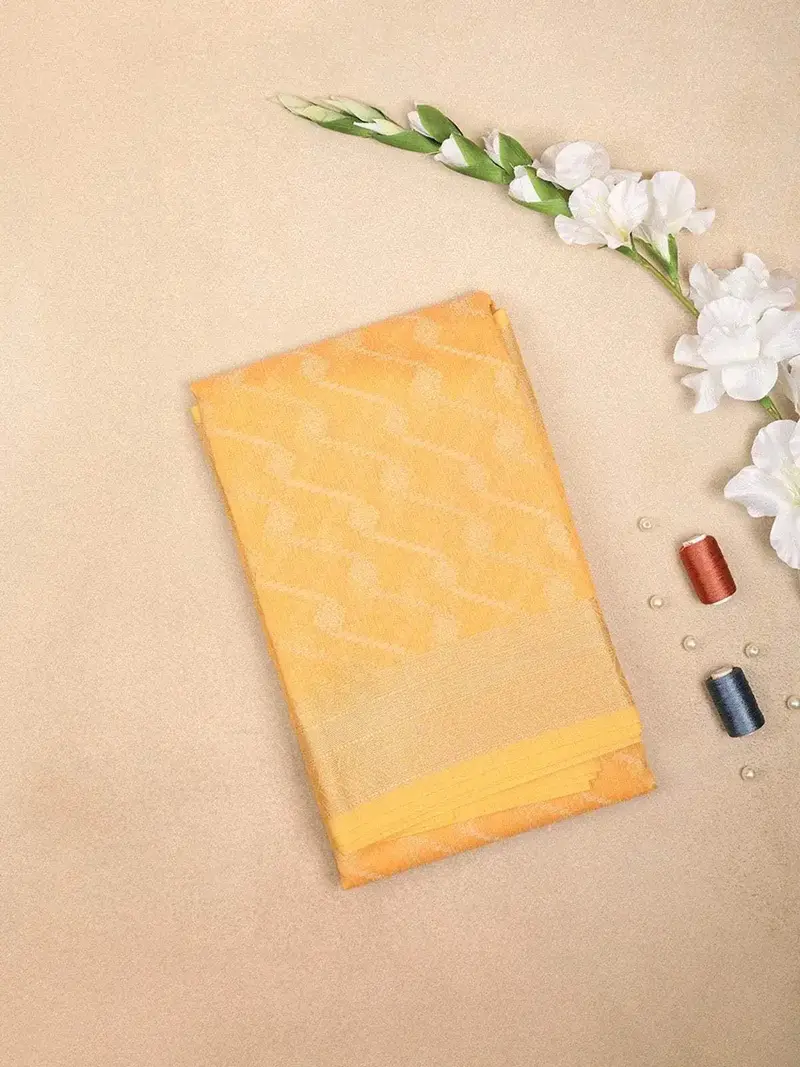 Yellow Art Silk Saree With Diamond And Diagonal Step Design On The Body With Designed Border 1