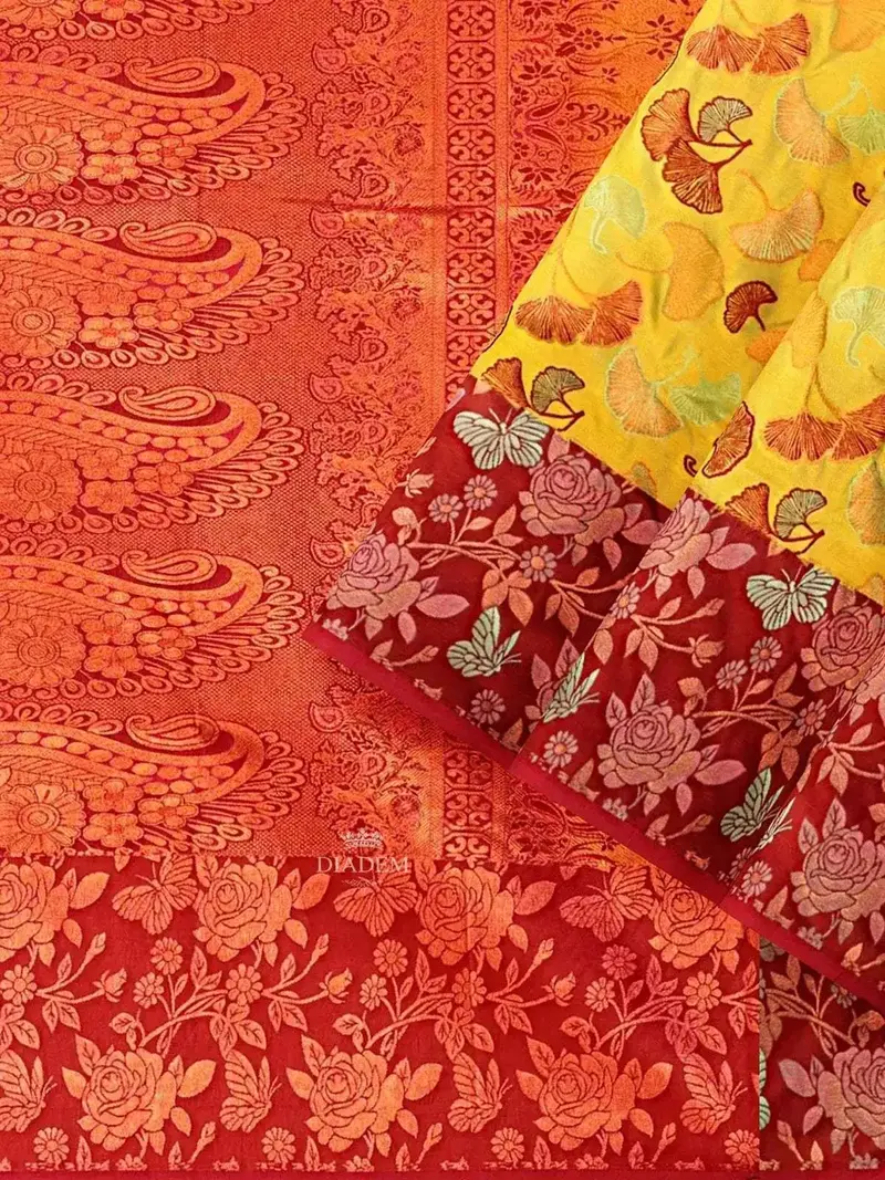Yellow Art Silk Saree With Floral Motif On The Body And Contrast Zari Border 2