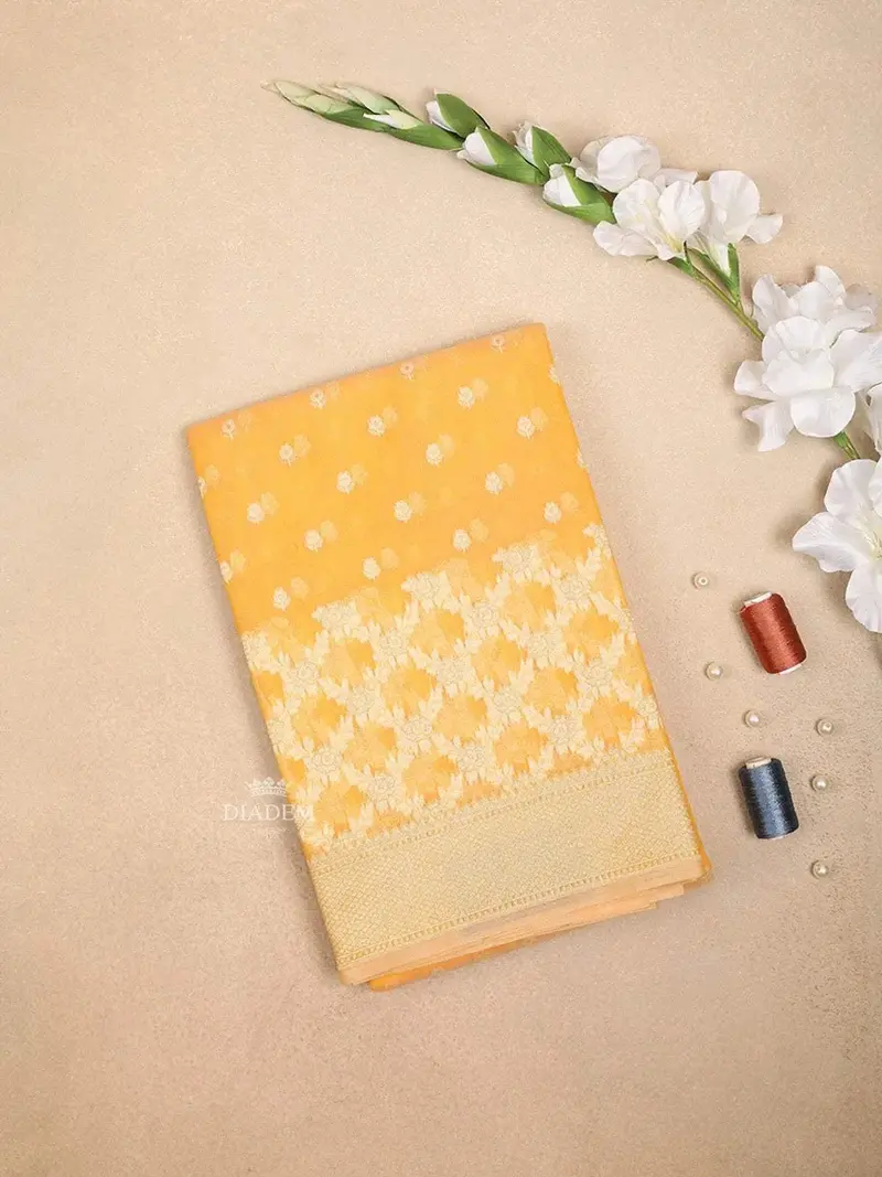 Yellow Art Silk Saree With Small Flower Design On The Body With Matching Border 1