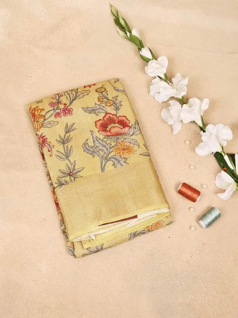 Yellow Banarasi Saree With Floral Jacquard Design On The Body With Zari Border 1