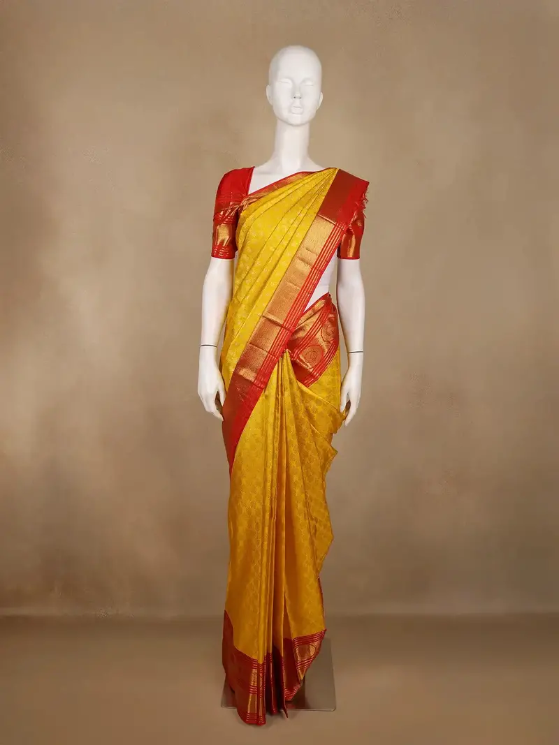 Yellow Brocade Woven Pure Kanchipuram Silk Saree 1