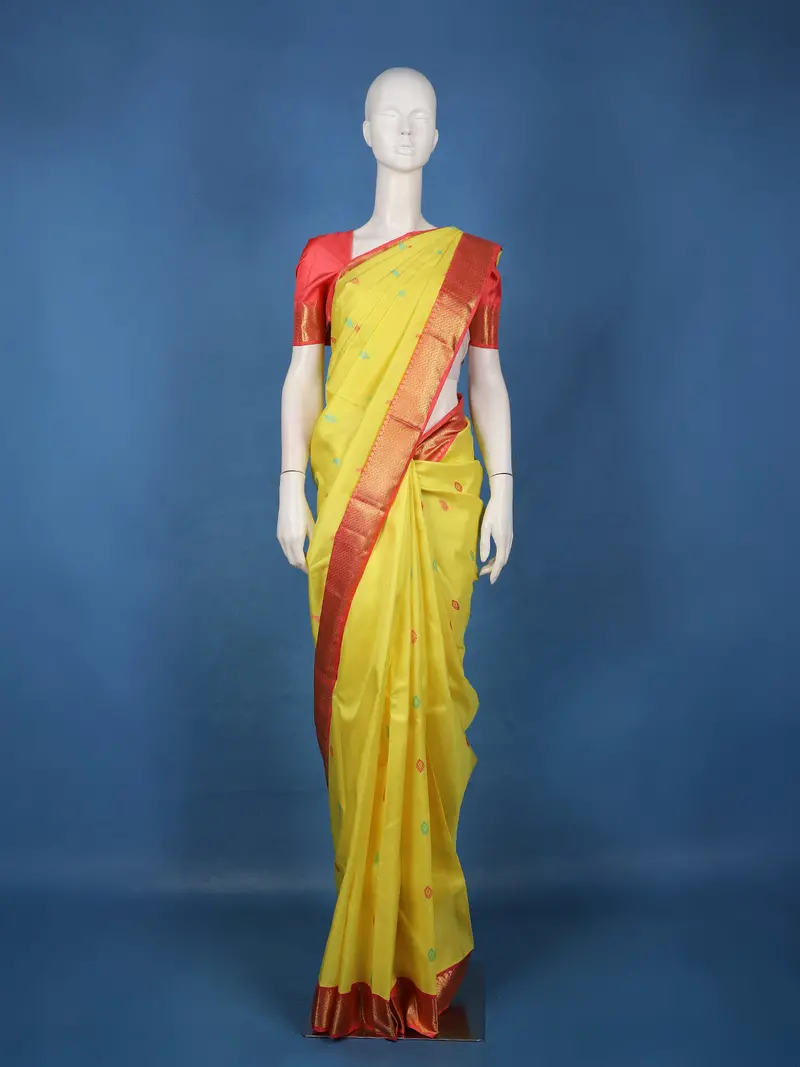 Yellow Butta Woven Design Pure Kanchipuram Silk Saree 1