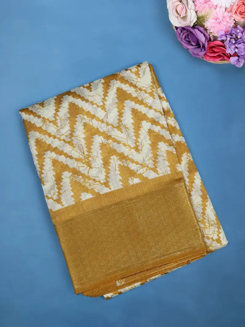 Yellow Chevron Designed Fancy Cotton Saree 1