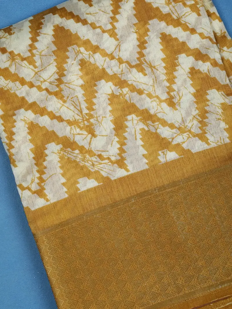 Yellow Chevron Designed Fancy Cotton Saree 2
