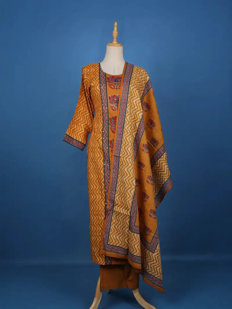 Yellow Cotton Floral Printed Salwar Suit 1