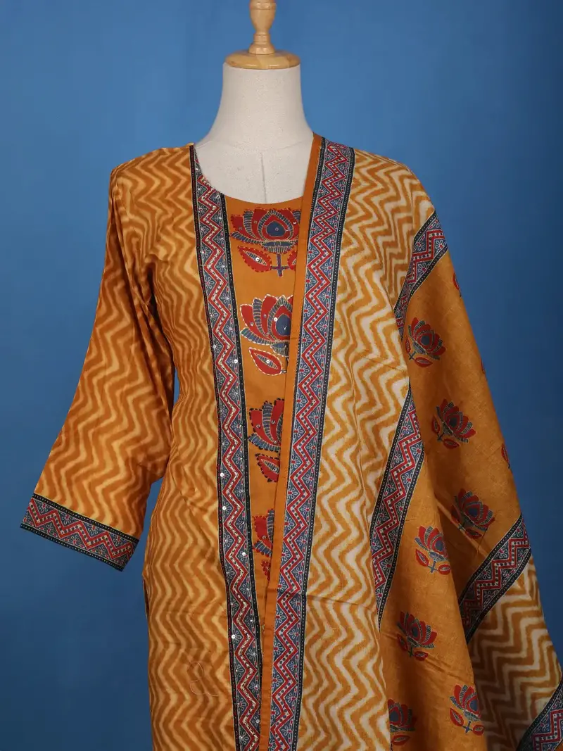 Yellow Cotton Floral Printed Salwar Suit 2