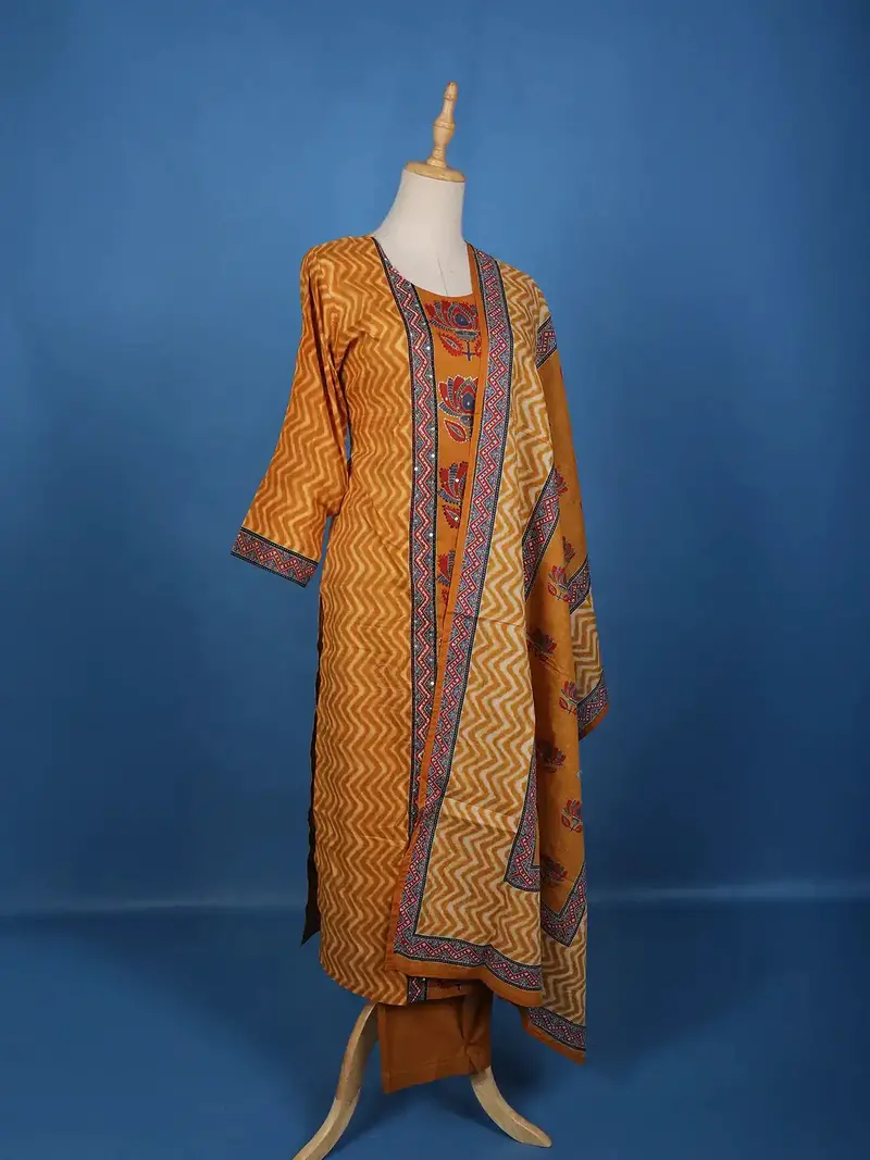 Yellow Cotton Floral Printed Salwar Suit 4