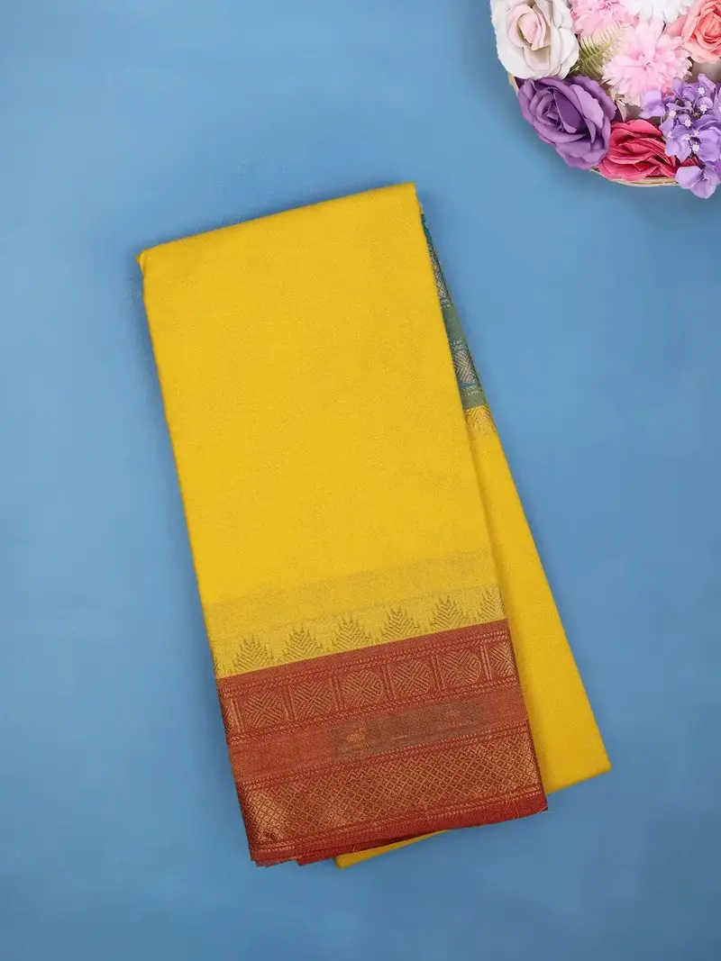 Yellow Cotton Saree With Zari Border 1