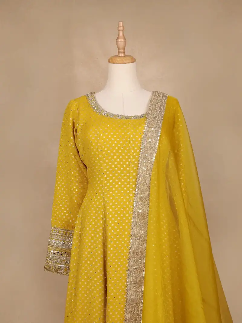 Yellow Dotted Design Georgette Anarkali Salwar Suit 2