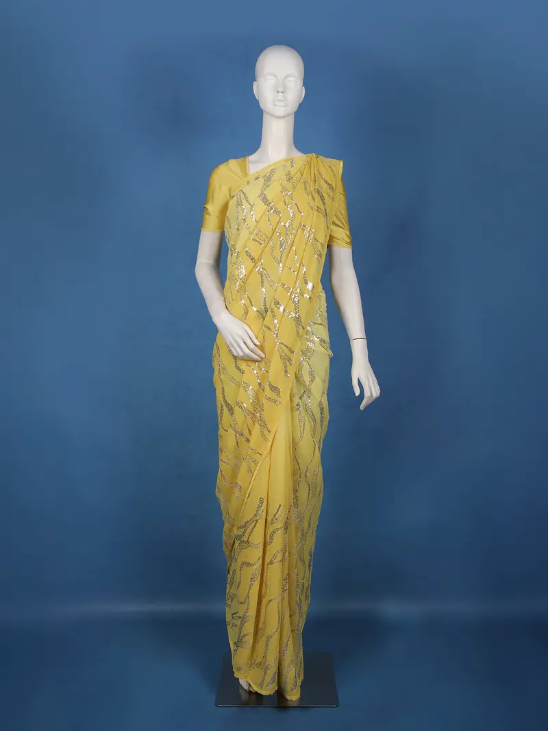 Yellow Embellished Design Georgette Saree 1