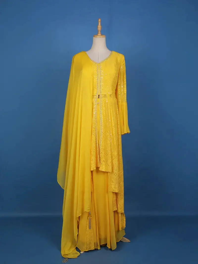 Yellow Embroidered Layered Georgette Salwar Suit 1