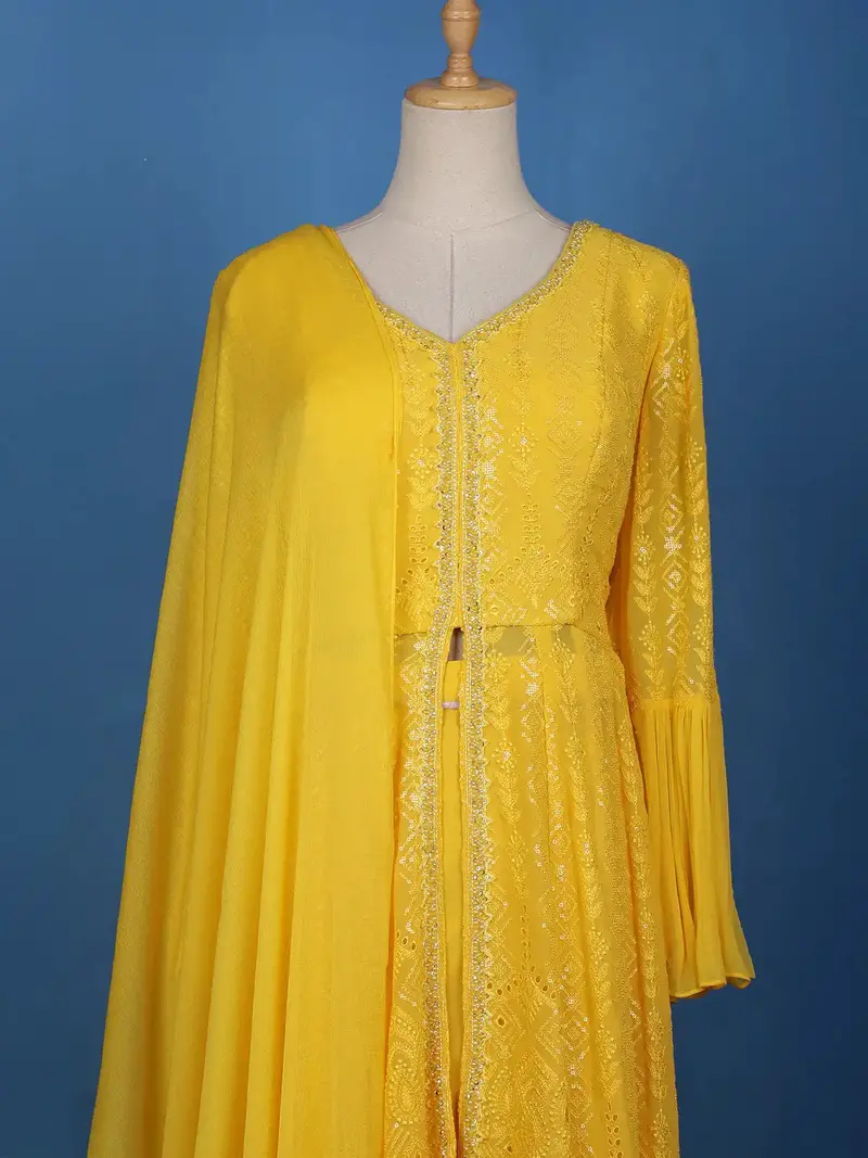 Yellow Embroidered Layered Georgette Salwar Suit 2