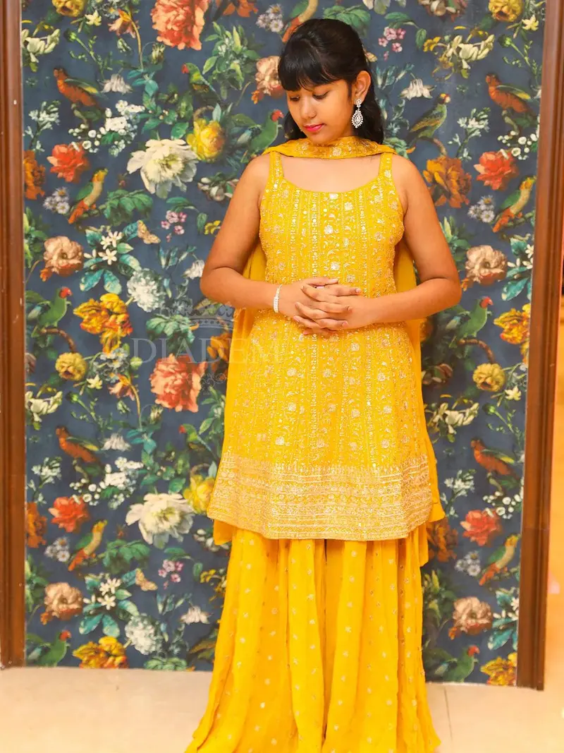 Yellow Embroidered Palazzo Salwar Suit Online 1
