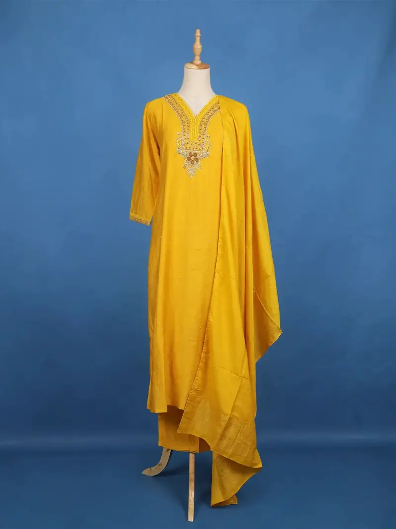 Yellow Embroidered Semi Silk Salwar Suit 1
