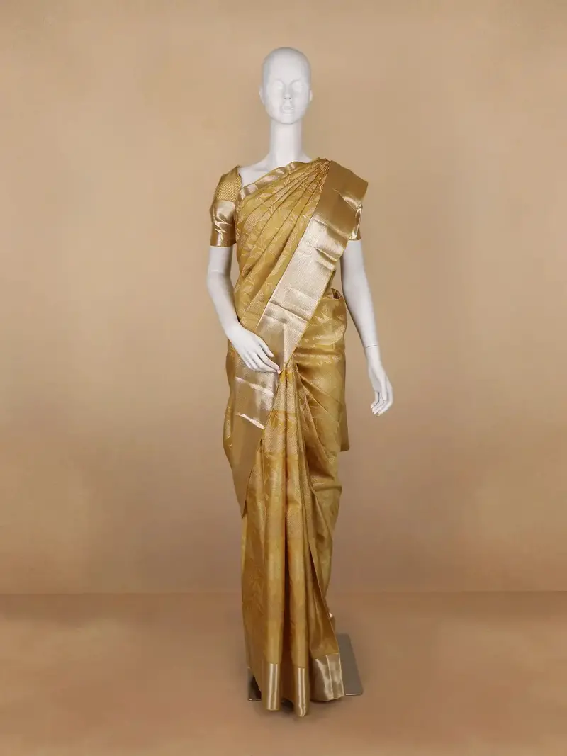 Yellow Floral And Leaf Woven Pure Kanchipuram Silk Saree 1