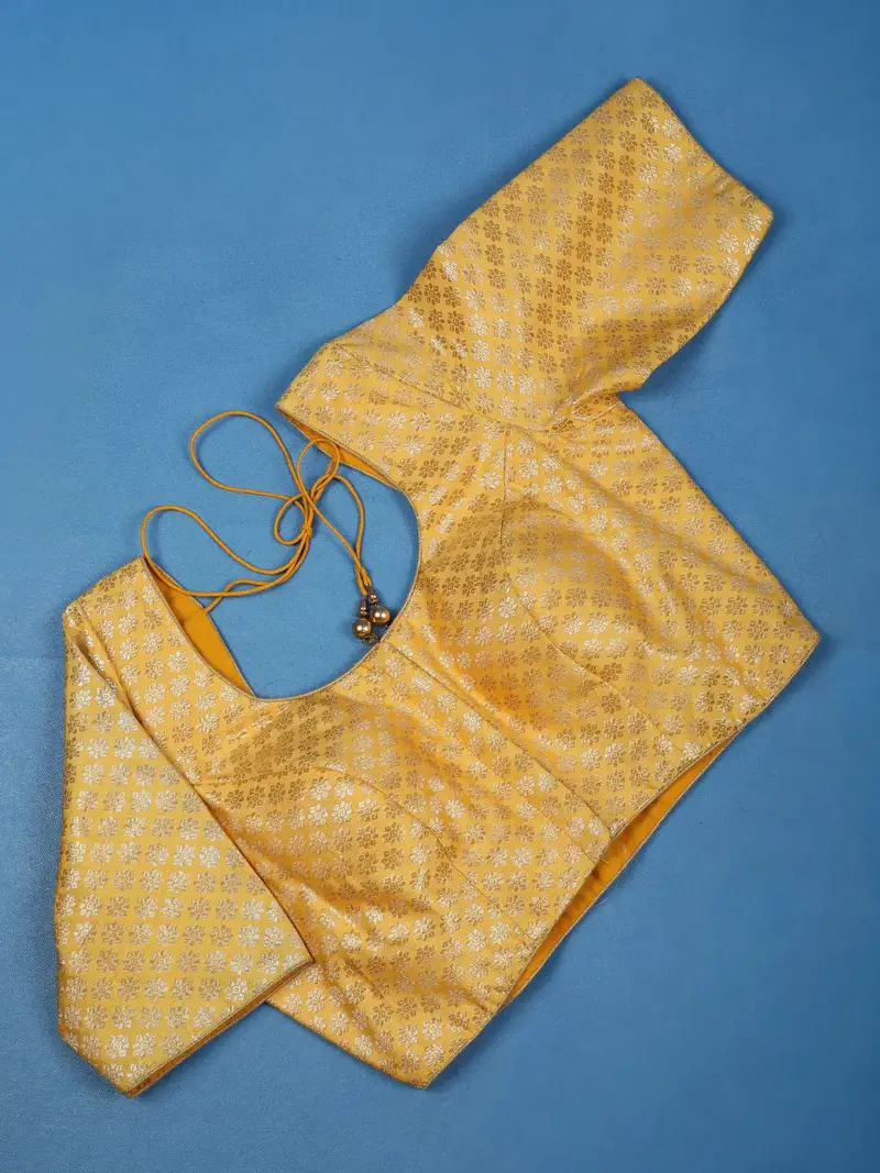 Yellow Floral Butta Design Banarasi Silk Blouse 1