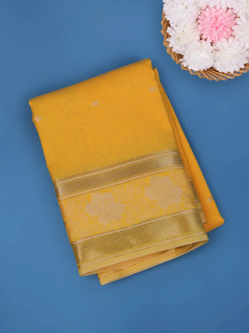 Yellow Floral Butta Design Fancy Cotton Saree 1