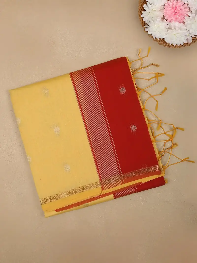 Yellow Floral Butta Fancy Cotton Saree 1