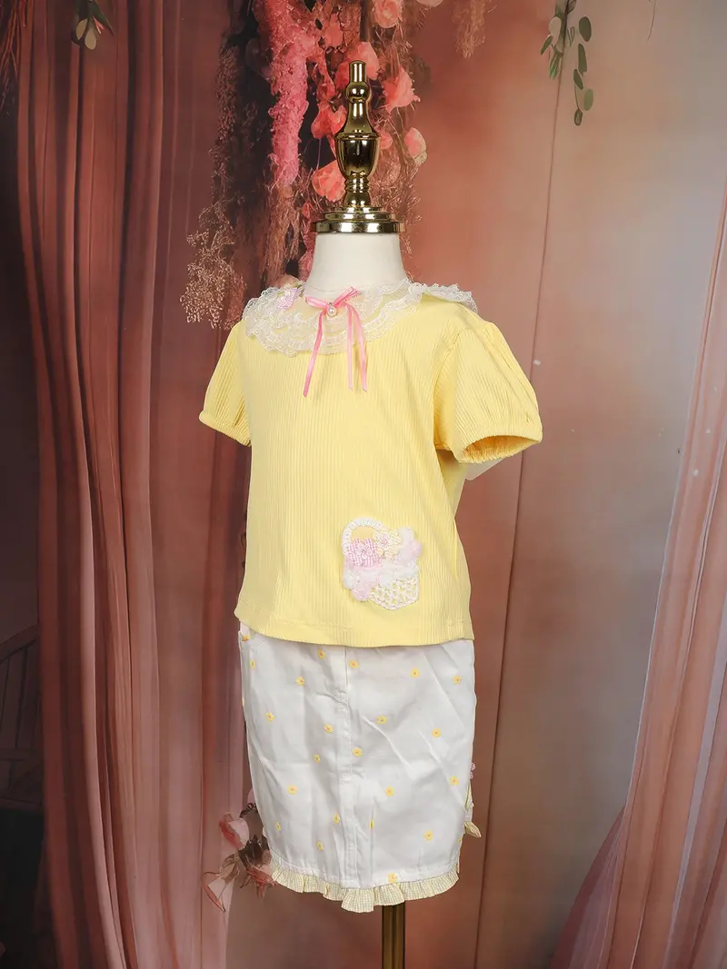 Yellow Floral Design Cotton Skirt And Top Set 3