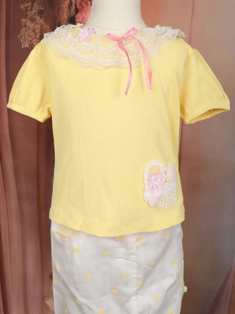 Yellow Floral Design Cotton Skirt And Top Set 5