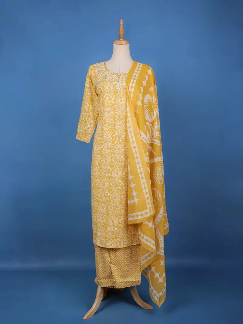 Yellow Floral Design Printed Cotton Salwar Suit 1