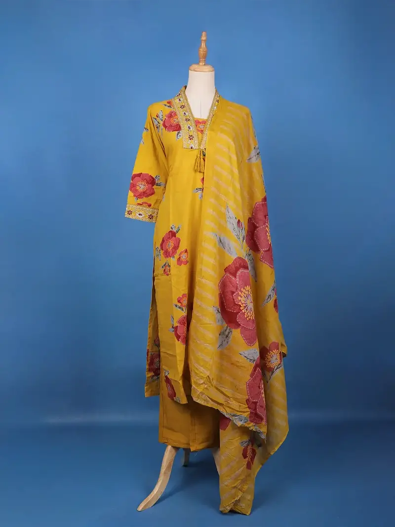 Yellow Floral Design Printed Cotton Salwar Suit 1