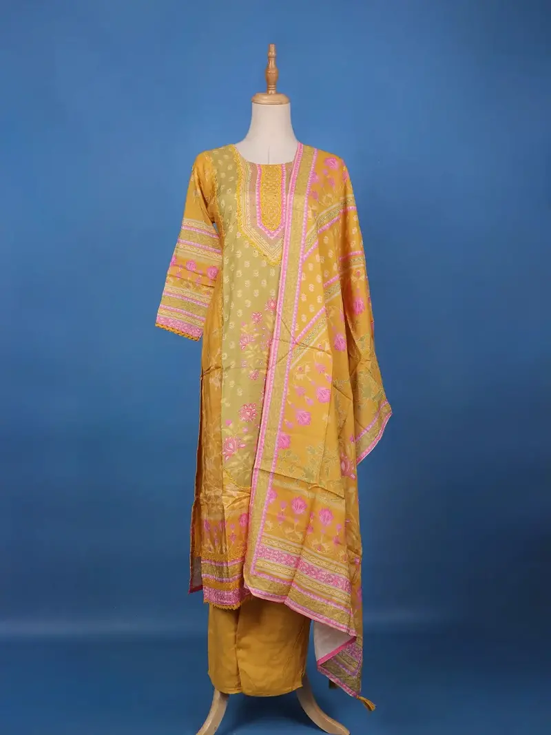 Yellow Floral Design Printed Cotton Salwar Suit 1