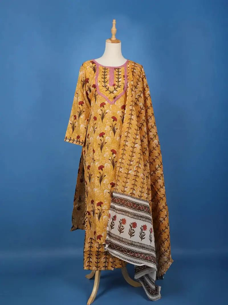 Yellow Floral Design Printed Cotton Salwar Suit 1