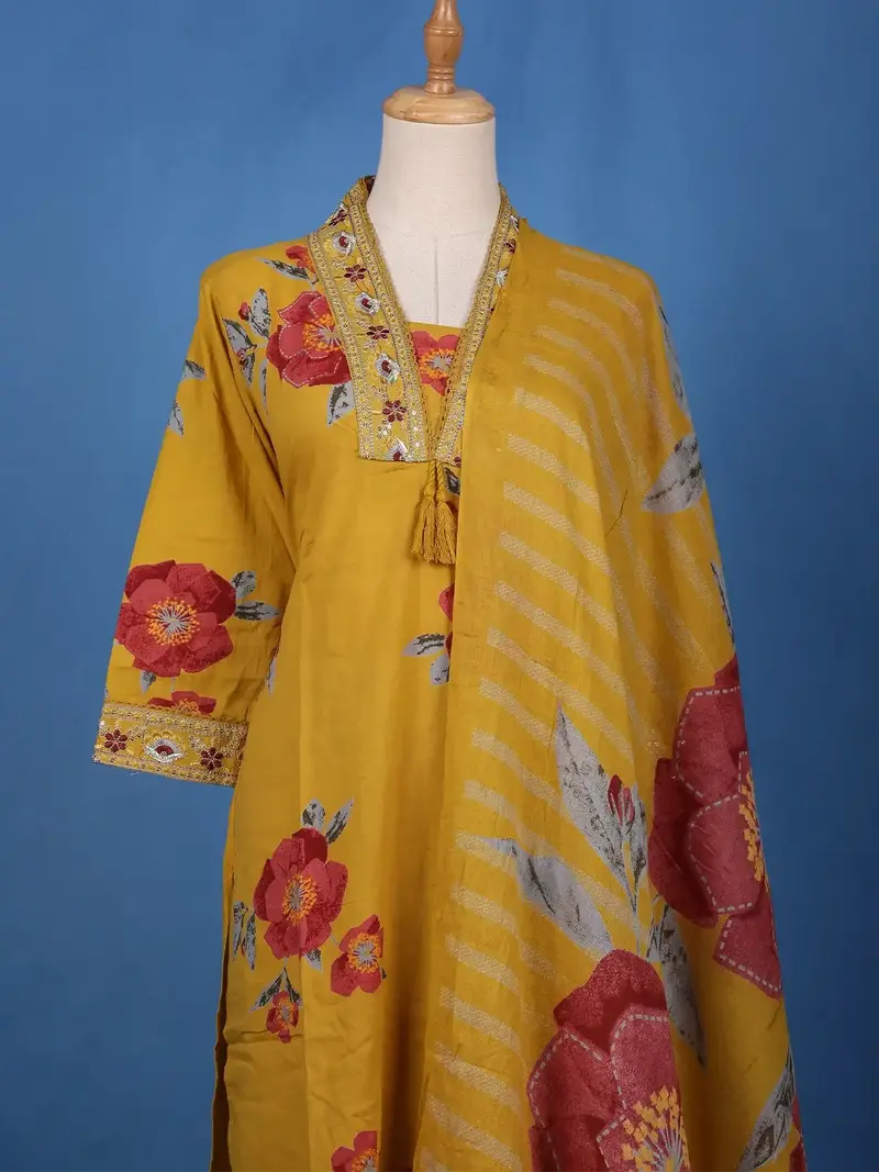 Yellow Floral Design Printed Cotton Salwar Suit 2