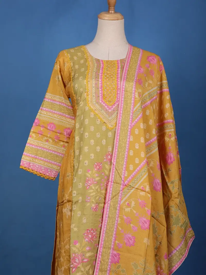 Yellow Floral Design Printed Cotton Salwar Suit 2