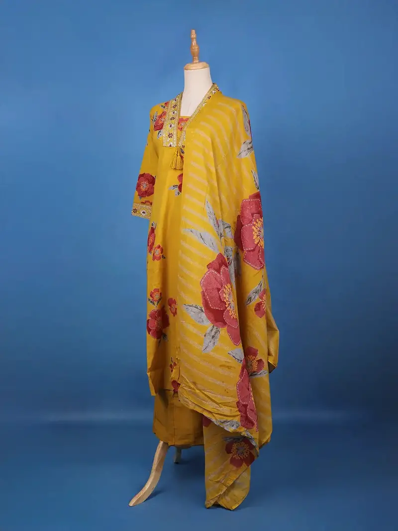 Yellow Floral Design Printed Cotton Salwar Suit 3