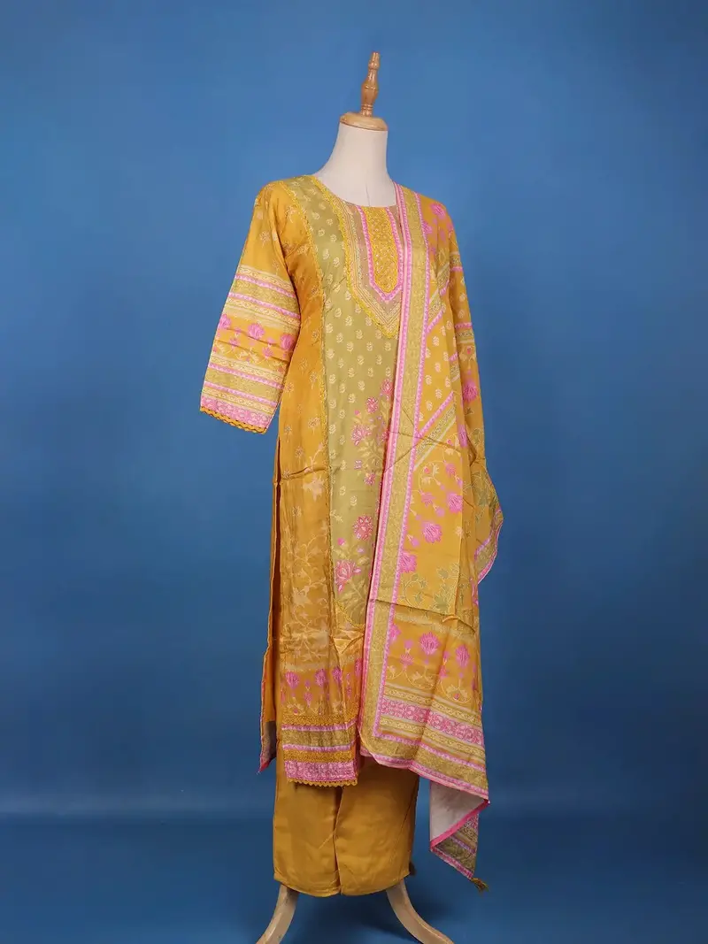 Yellow Floral Design Printed Cotton Salwar Suit 3