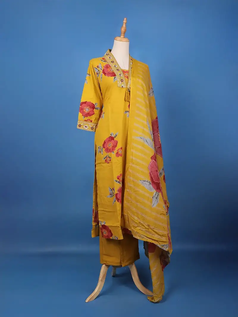 Yellow Floral Design Printed Cotton Salwar Suit 4