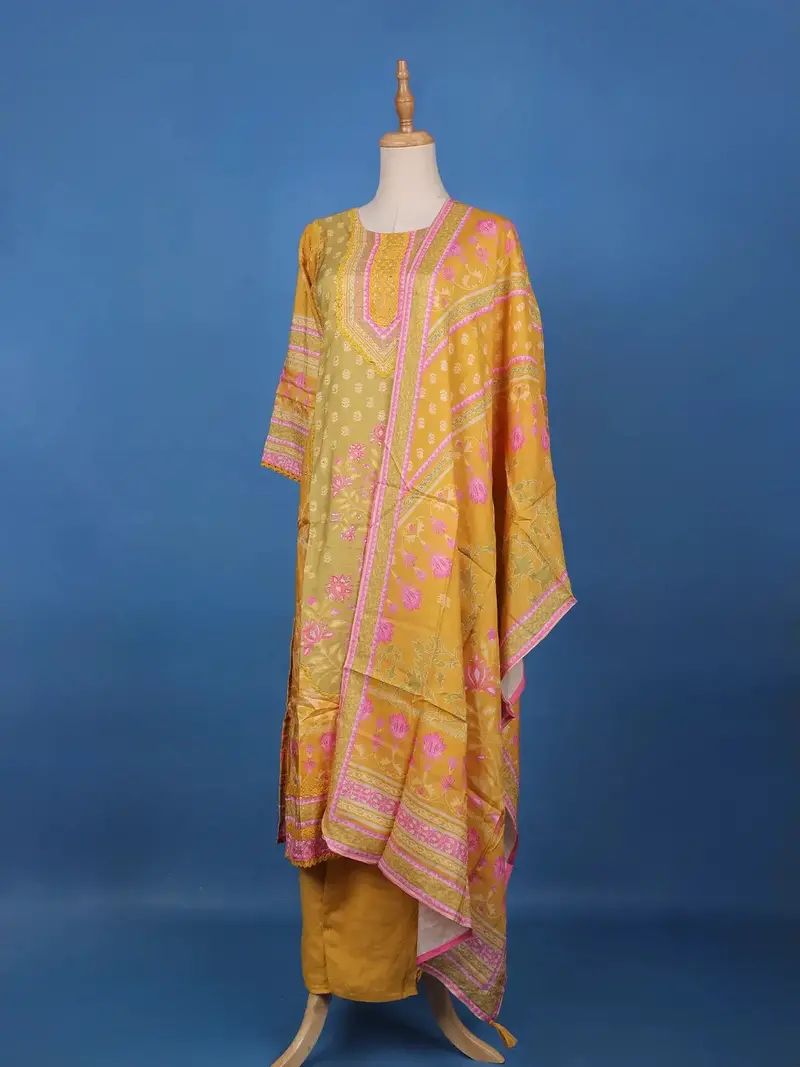 Yellow Floral Design Printed Cotton Salwar Suit 4