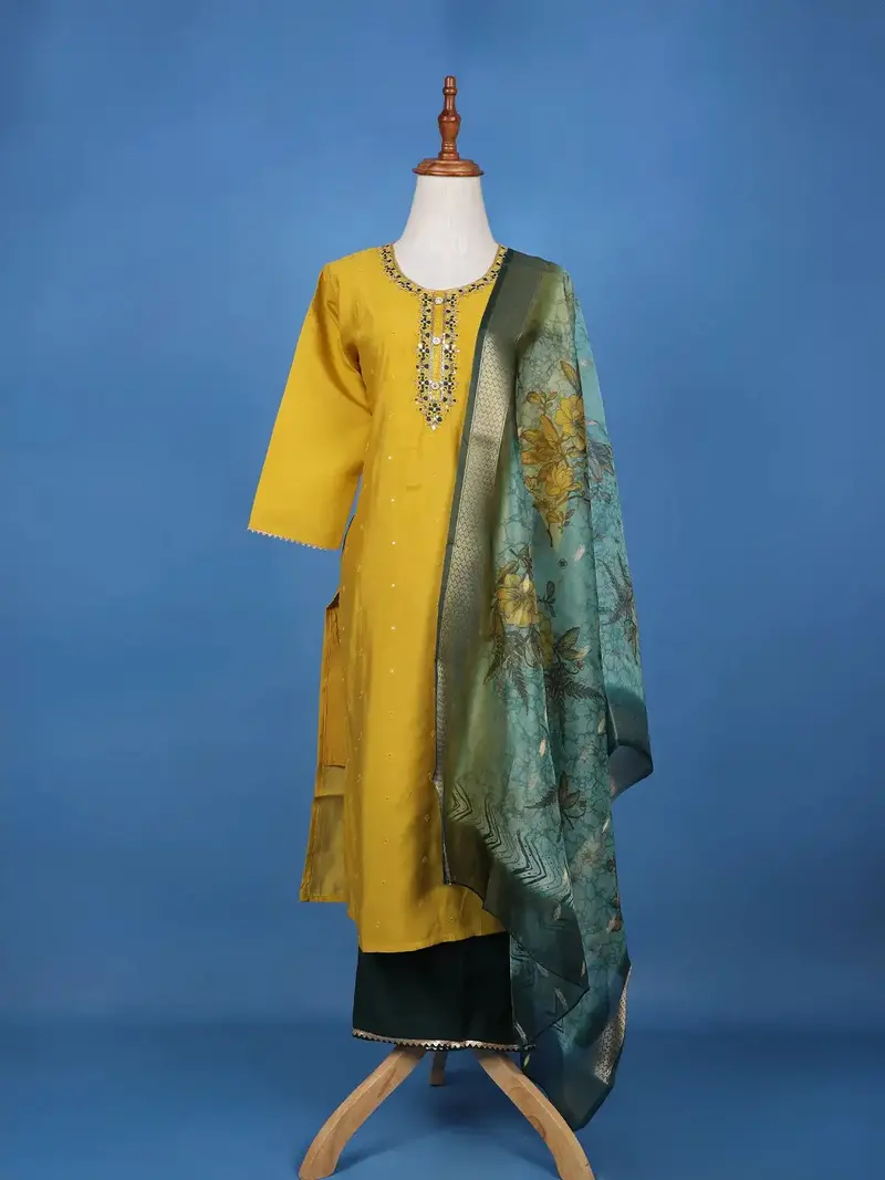 Yellow Floral Design Printed Georgette Salwar Suit 1