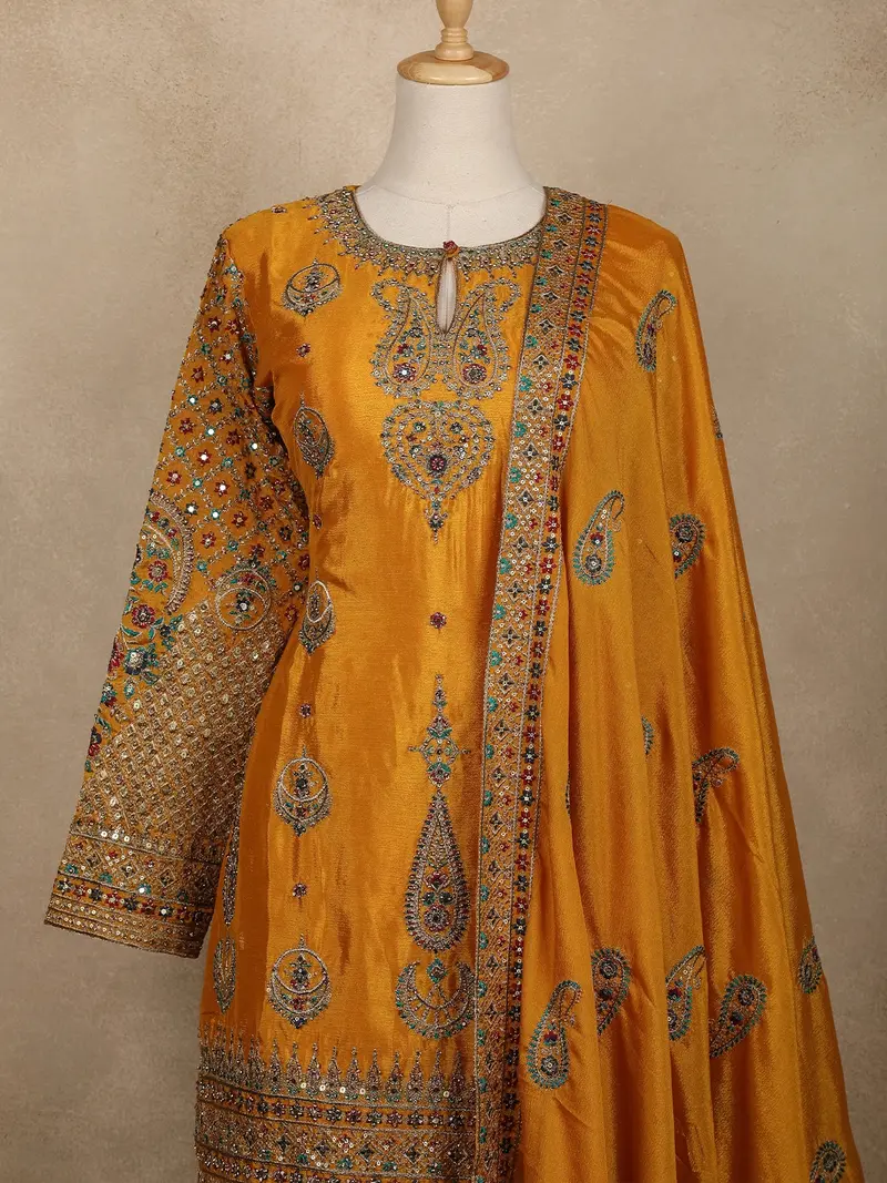 Yellow Floral Design Silk Palazzo Suit 2