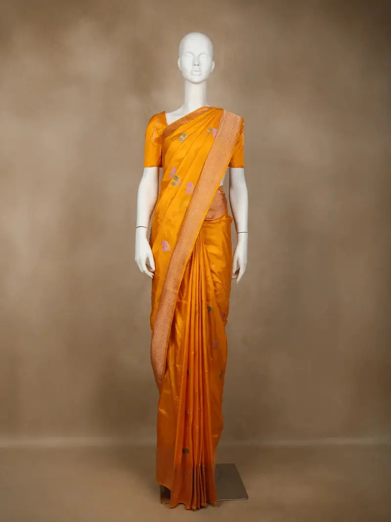 Yellow Floral Designed Banarasi Silk Saree 1