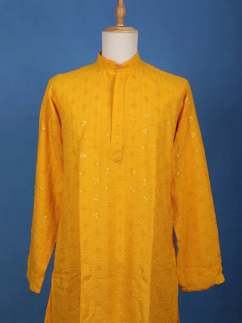 Yellow Floral Designed Cotton Kurta 2